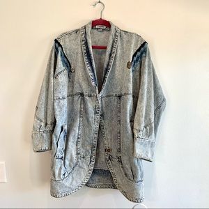 Vintage Long Acid Wash Denim Jacket